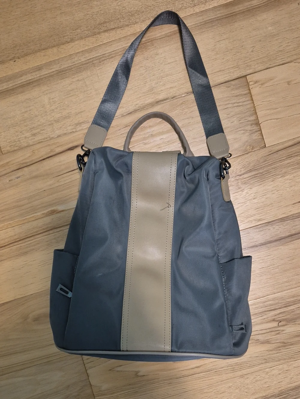 Sleek Gray Women's Convertible Backpack Tote with Cream Accent